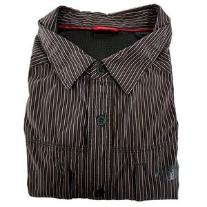 The‎ North Face Men's Shirt Red Black White Stripes Roll Tab Zip Pockets Outdoor